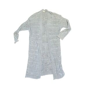 Sage & Flower Pointelle Knit Open Front Maxi Duster Cardigan Sweater L XL